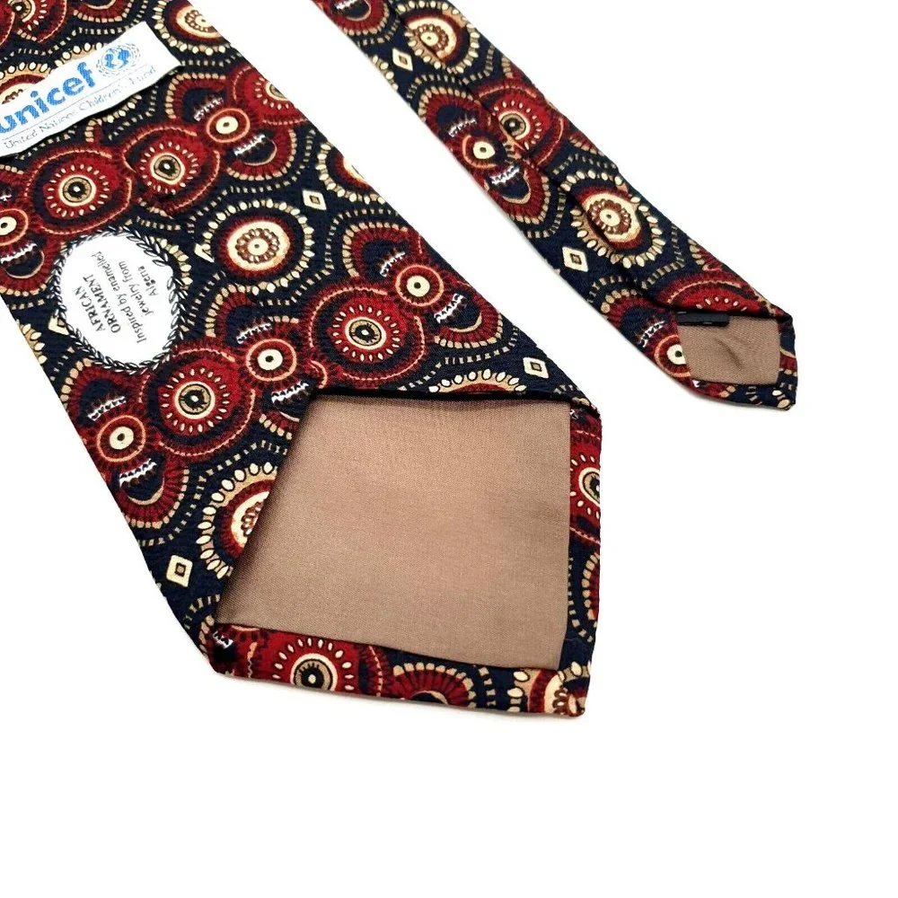 Unicef Mens Necktie African Ornament Inspired United Nations Childrens Fund Gift - Picture 4 of 8